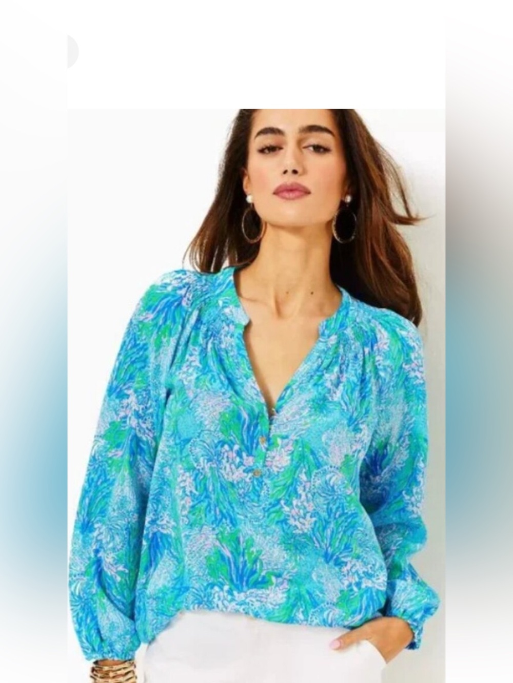 Lilly Pulitzer Elsa top: Blue and Green Printed silk Blouse